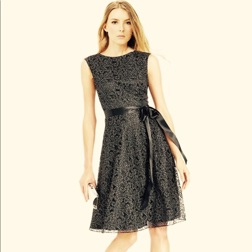 Tahari ASL SPARKLE Lace Sleeveless belted dress